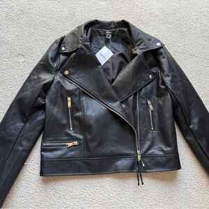 Forever 21 Vegan Black Faux Leather Moto Jacket Coat Zippers Biker Women XS New